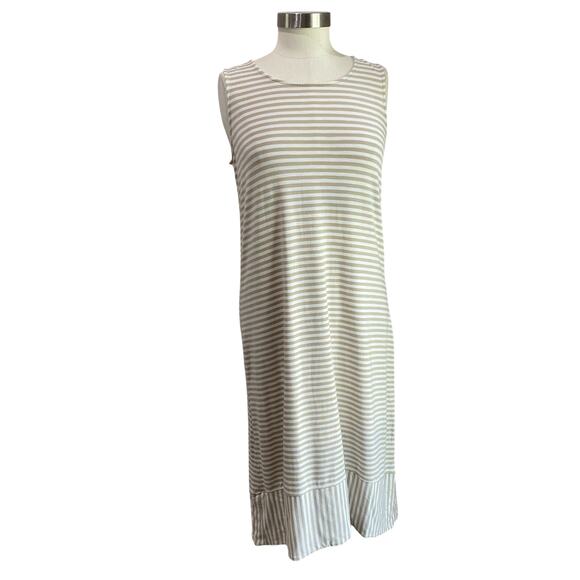 Chicos Striped Sleevless Midi Shift Dress in Cream and White Size 1=USM - Picture 1 of 11